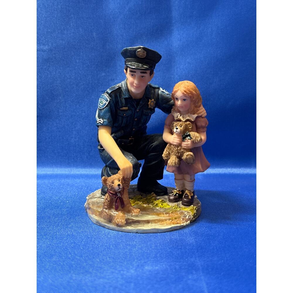 Vintage Blue Hats of Bravery Teddy's Rescue Policeman Helping Little Girl